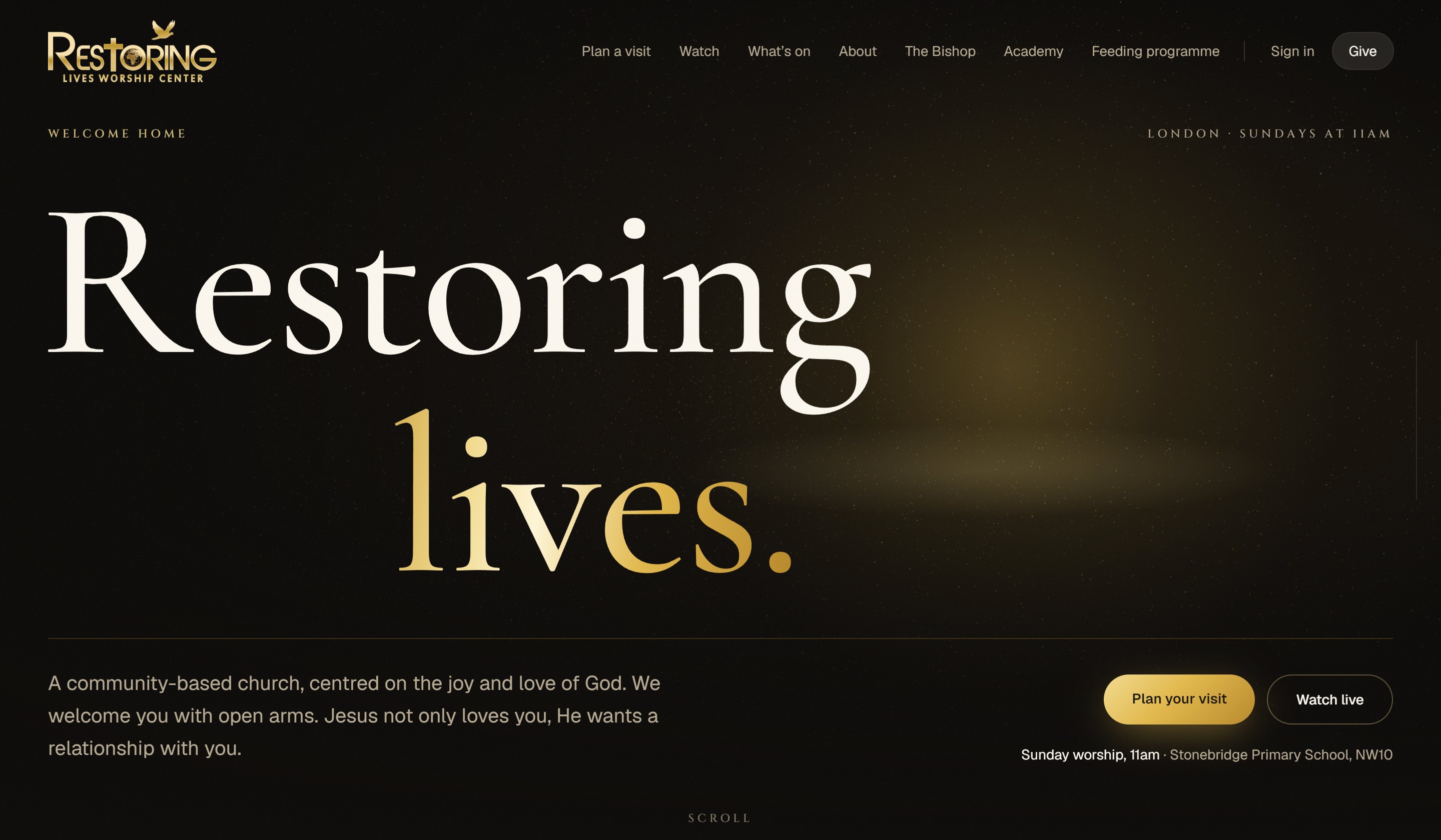 Restoring Lives Worship Center — build preview